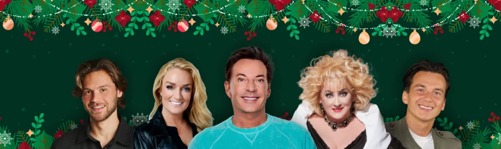 Kerst banner met Danilo Kuiters, Samantha Steenwijk, Dave Dekker, Gerard Joling en Karin Bloemen